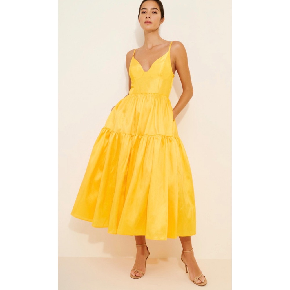Hutch Yellow Tiered Midi Dress